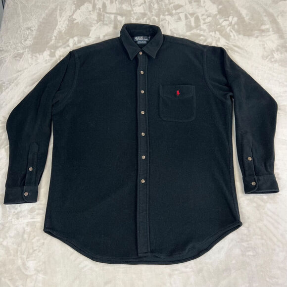 Polo Ralph Lauren Sweater Mens Large Black Fleece Lowell Sport Button Up VTG Y2K